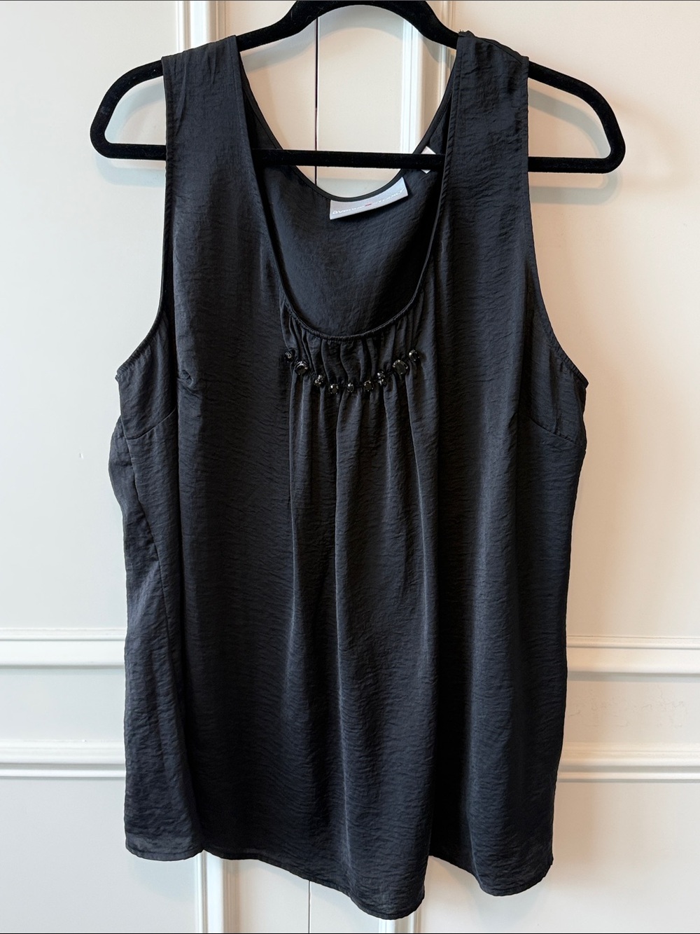 Avenue Black Beaded Scoop Neck Sleeveless Tank